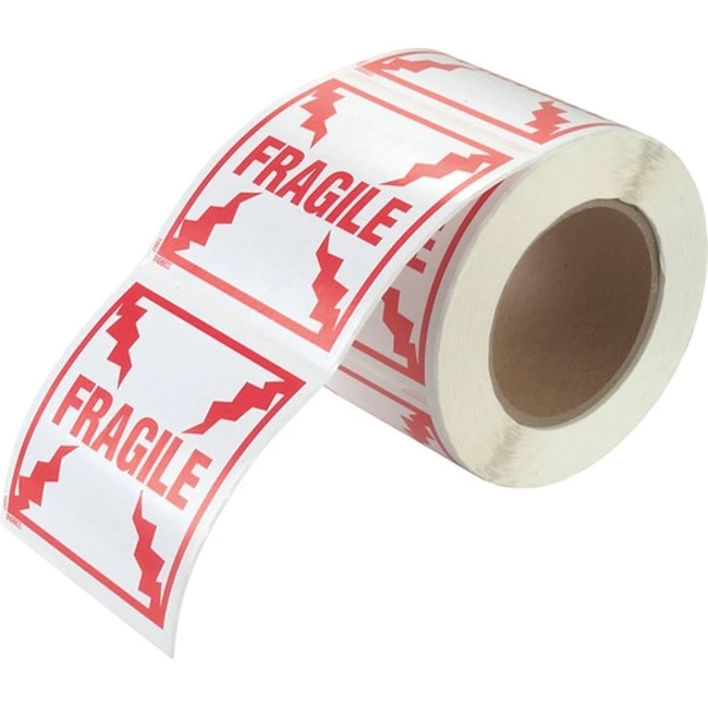Étiquette "FRAGILE"  4 po X 4 po, rouleau de 500. Permets de porter attention au colis lors de l'expédition.
