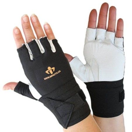Cowhide & nylon Impacto AirGloves half finger workglove with wrist support for abrasion & impact protection. Sold individually.