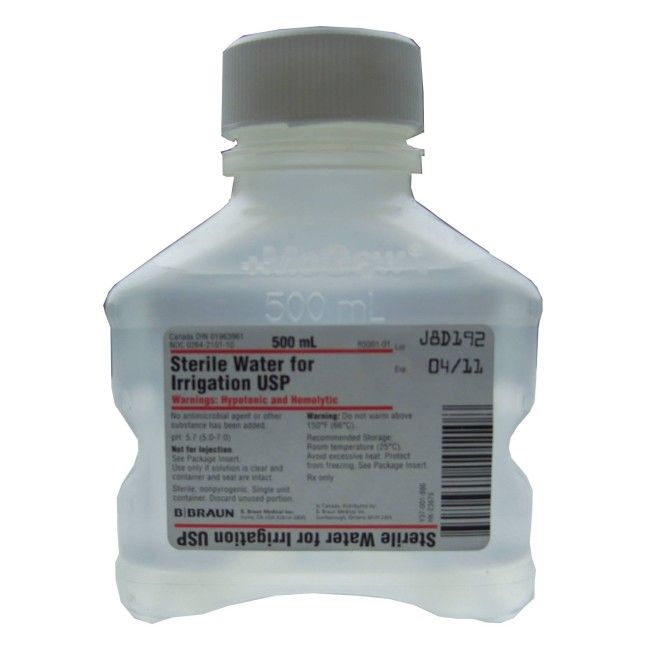 Eau stérile 500 ml pour irrigation dans une bouteille en PVC Eau stérile 500 ml pour irrigation dans une bouteille en PVC