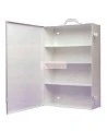 Cabinet de premiers soins, portable et mural, en métal avec porte pleine et poignée.