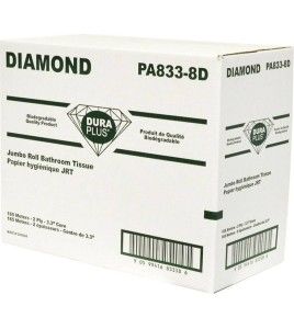 Papier de toilette de format  jumbo, 2 plis, 8 rouleaux par caisse. 