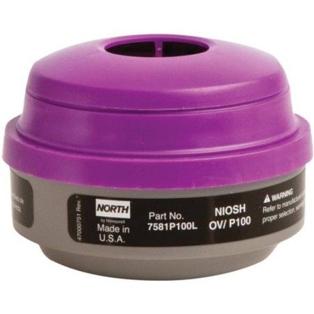 North approved organic vapours combined cartridge for half & full facepiece respirators series 5400, 7600 & 7700. Sold in pairs.