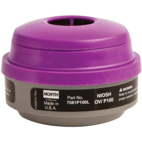 North approved organic vapours combined cartridge for half & full facepiece respirators series 5400, 7600 & 7700. Sold in pairs.