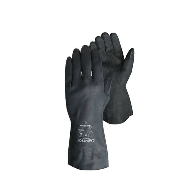 Superior Chemstop® heavy duty black neoprene gloves, 12 inches long, 30 mils thick. Superior Chemstop® heavy duty black neoprene gloves, 12 inches long, 30 mils thick.