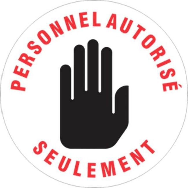 Affiche de sol ronde «PERSONNEL AUTORISÉ SEULEMENT» en autocollant laminé antidérapant, langues & formats divers. Affiche de sol ronde «PERSONNEL AUTORISÉ SEULEMENT» en autocollant laminé antidérapant, langues & formats divers.