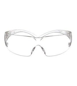 3M SecureFit protective eyewear with anti-fog treated clear polycarbonate lenses for protection from outside glare and hazes.