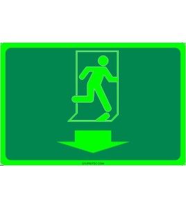 Photo luminescent pictogram sign running man with down arrow in various sizes shapes materials 