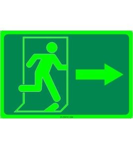 Photo luminescent pictogram sign running man with right arrow in various sizes shapes materials 