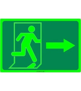 Photo luminescent pictogram sign running man with right arrow in various sizes shapes materials 