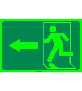 Photo luminescent pictogram sign running man with left arrow in various sizes shapes materials 