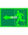 Photo luminescent pictogram sign running man with left arrow in various sizes shapes materials 