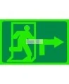 Photo luminescent pictogram sign running man with 90 degree right arrow in various sizes shapes materials 