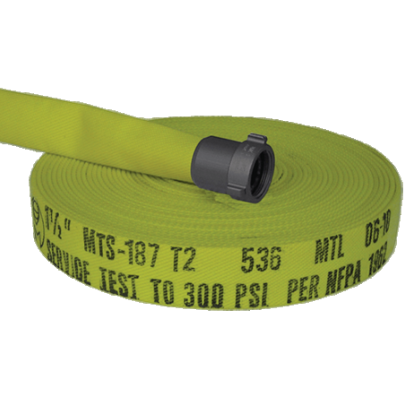 Boyau d’incendie forestier à enveloppe simple, 1.5 po x 50 pi, accouplement en aluminium.