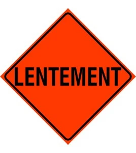 French ARRÊT / LENTEMENT (STOP / SLOW) traffic control paddle for school crossing guard, 12 inches x 12 inches.