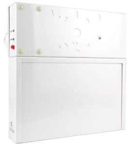 Unité d’éclairage d’urgence combo avec pictogramme vert «personne qui court» et 2 phares DEL, boîtier en métal, batterie incluse