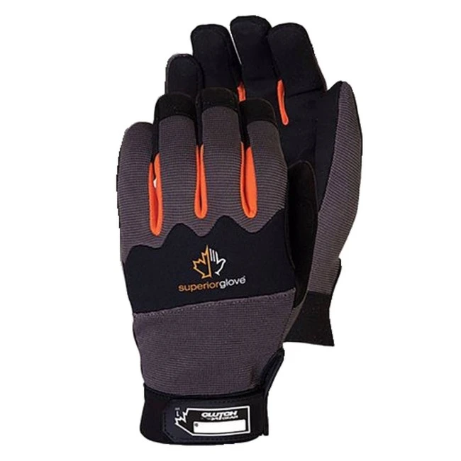 Superior Clutch Gear® micro-suede, nylon & neoprene water-repellent gloves for mechanics. Size: X-small (6) to XX-large (11). Superior Clutch Gear® micro-suede, nylon & neoprene water-repellent gloves for mechanics. Size: X-small (6) to XX-large (11).