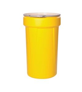 Large oil-only spill kit for oil-based fluids, 55 US gallons, overpacked in drum with screw lid.