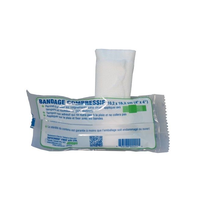 Sterile compress bandage, 4 x 4 in, sold individually. Sterile compress bandage, 4 x 4 in, sold individually.
