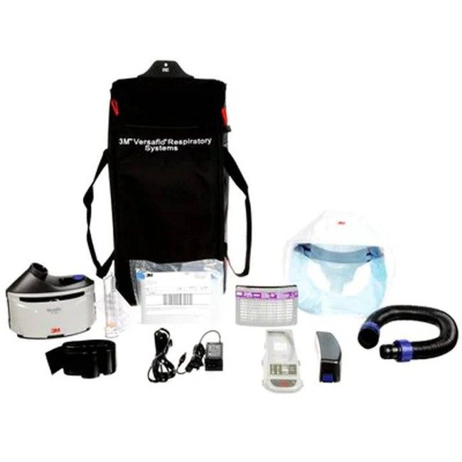3M complete Versaflo powered air purifying respirator (PAPR) kit for pharmaceutical and health facilities. Head cover facepiece. 3M complete Versaflo powered air purifying respirator (PAPR) kit for pharmaceutical and health facilities. Head cover facepiece.