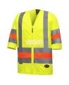 High-visibility shirt for roadwork flaggers, compliant with new Transports Québec regulation. 