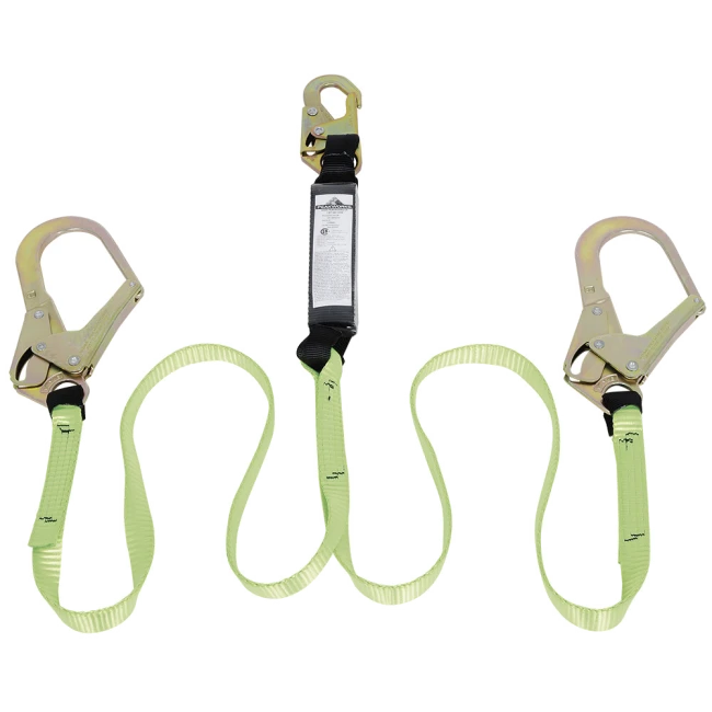 Longe  en «Y» de Peakworks avec cordon amortisseur interne intégré et 2 mousquetons  pour échafaudage, 110-220 lb.