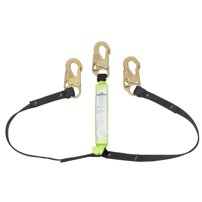Peakworks Y-lanyard with shock pack, polyester webbing, 200-350 lb