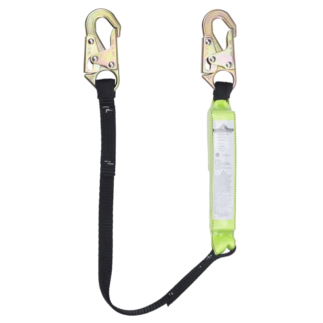 Peakworks polyester web lanyard with an energy absorber and 2 standard carabiners, 1 in.