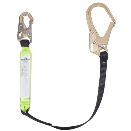 Peakworks polyester web lanyard with a Shock Pack energy absorber and a rebar hook, 200-350 lb