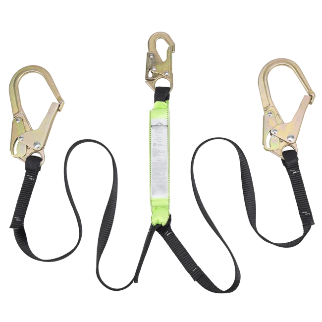 Peakworks Y-lanyard with an energy absorbing inner core and a strong polyester webbing, 200-350 lb.