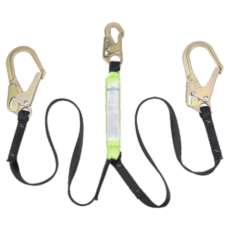Peakworks Y-lanyard with an energy absorbing inner core and a strong polyester webbing, 200-350 lb.