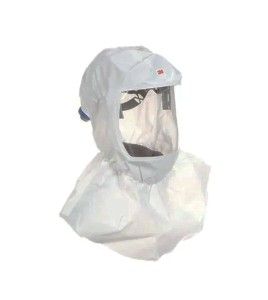 3M white S-series hood for respiratory protection systems in pharmaceutical facilities. One-size-fits-all.