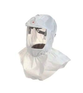 3M white S-series hood for respiratory protection systems in pharmaceutical facilities. One-size-fits-all.
