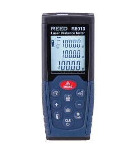 Mesureur de distance au laser de classe 2. Données métriques & impériales. Portée: 0.05m à 50m. Fonctionne avec deux piles AAA.