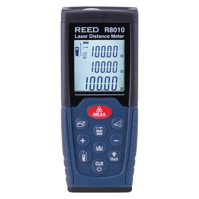 Mesureur de distance au laser de classe 2. Données métriques & impériales. Portée: 0.05m à 50m. Fonctionne avec deux piles AAA. Mesureur de distance au laser de classe 2. Données métriques & impériales. Portée: 0.05m à 50m. Fonctionne avec deux piles AAA.