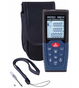 Class 2 laser distance meter & estimating tool measuring imperial & metric. Range: 0.05m to 50m. Supplied by AAA batteries.