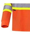 High visibility long-sleeved shirt, neon orange with reflective stripes.