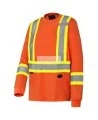 High visibility long-sleeved shirt, neon orange with reflective stripes.