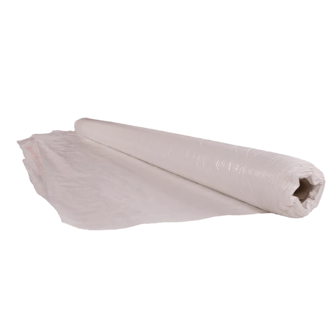 High density (670 denier) white polyethylene rip-free tarp. Thickness: 3 mil. Ideal for asbestos abatement & decontamination.