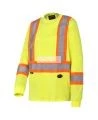Chandail haute visibilité à manches longues, jaune fluo avec bandes réfléchissantes.