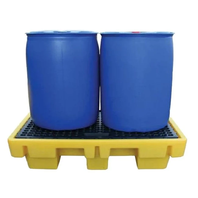 Yellow retention platform, 51.5 X 36 X 15 in. for two X 205 liters (45 gal.imp.), capacity of 230 litres (50.6 gal. Imp)