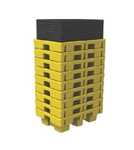 Yellow retention platform, 51.5 X 36 X 15 in. for two X 205 liters (45 gal.imp.), capacity of 230 litres (50.6 gal. Imp)