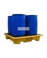 Yellow retention platform, 57.5X57.5X12 in. designed for four drums of 205 liters (45 gal), capacity of 250 liters (55-gal Imp)