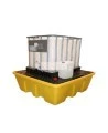 Yellow platform, model of 66X66X27.5 in, designed to store one (1) IBC tank cage capacity of 1260 liters (277.2 gal Imp)