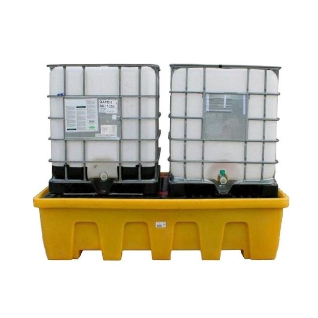 Plateforme modèle 89X57X23 po, pour entreposer deux (2) cages de réservoir GRV ou IBC capacité de 1200 litres (263.9 gal. Imp) Plateforme modèle 89X57X23 po, pour entreposer deux (2) cages de réservoir GRV ou IBC capacité de 1200 litres (263.9 gal. Imp)