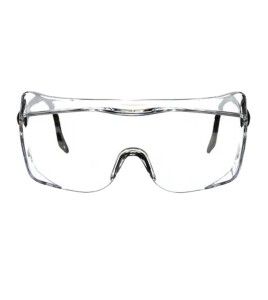 3M OX protective eyewear with DX anti-fog treated clear polycarbonate lens for over-the-glass coverage for prescription glasses.