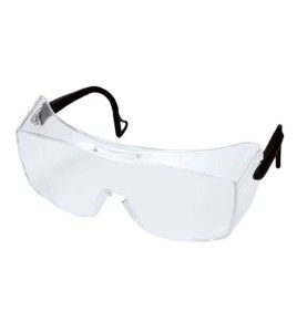 3M OX protective eyewear with DX anti-fog treated clear polycarbonate lens for over-the-glass coverage for prescription glasses.