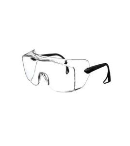 3M OX protective eyewear with DX anti-fog treated clear polycarbonate lens for over-the-glass coverage for prescription glasses.