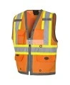 Veste d’arpenteur haute visibilité orange fluorescente, à bandes rétroréfléchissantes argentées et jaune fluorescentes