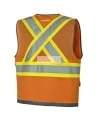 Veste d’arpenteur haute visibilité orange fluorescente, à bandes rétroréfléchissantes argentées et jaune fluorescentes