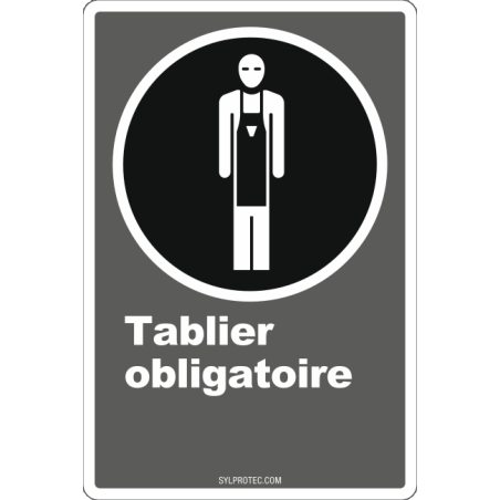 French CDN"Protective Apron Mandatory" sign in various sizes, shapes, materials & languages + optional features